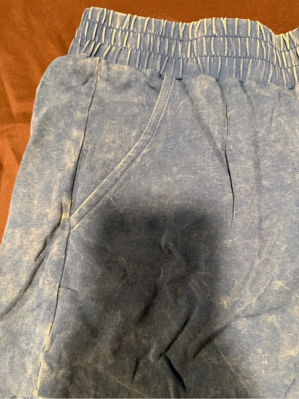 Zenana Blue Acid Wash Mineral Wash Lounge Shorts Elastic Waist